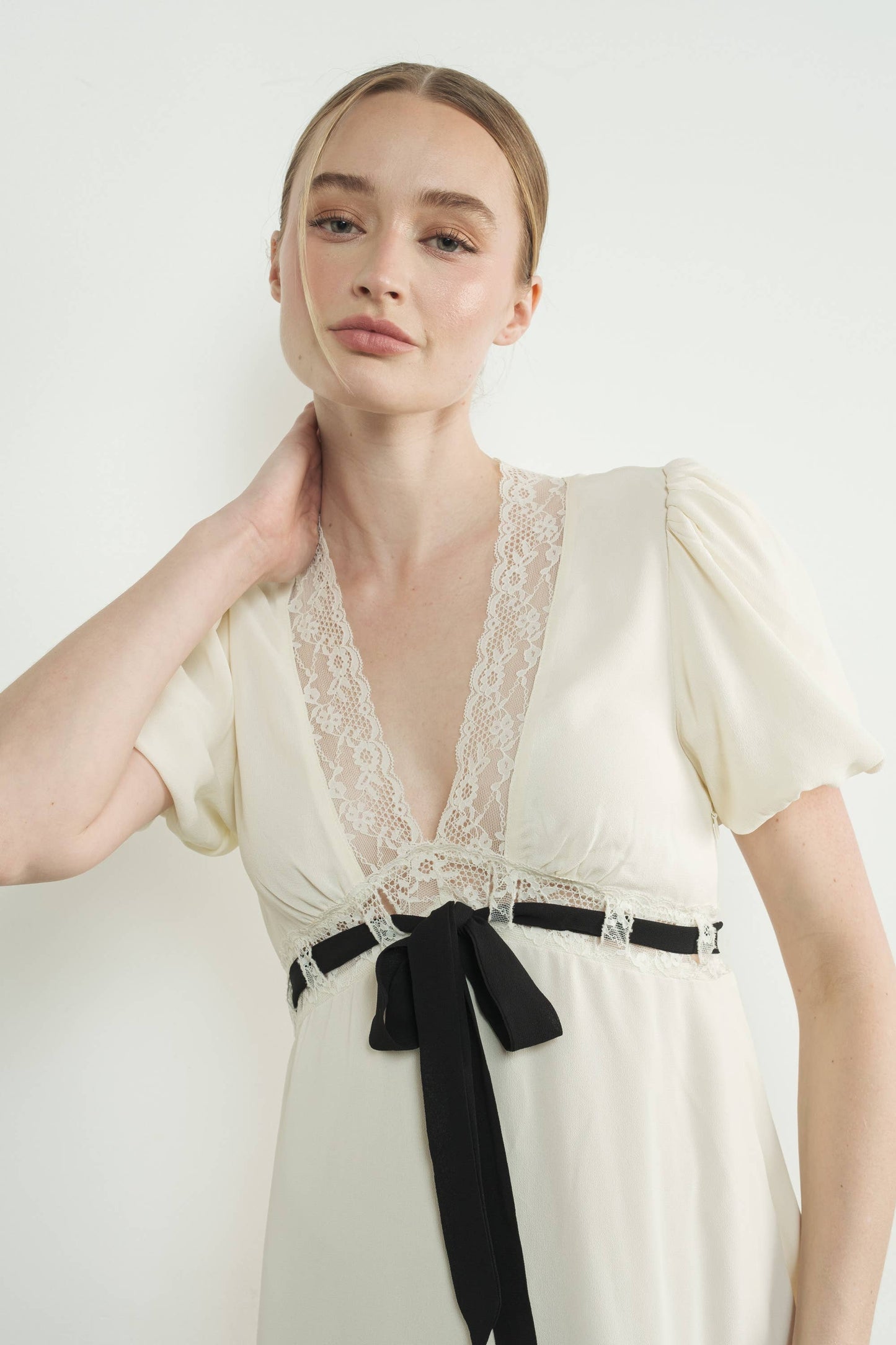 Lace Midi Dress with Bow Detail