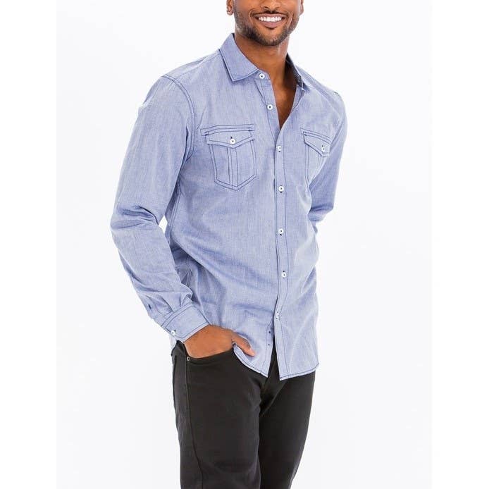 Heathered Long Sleeve Button Down Shirt