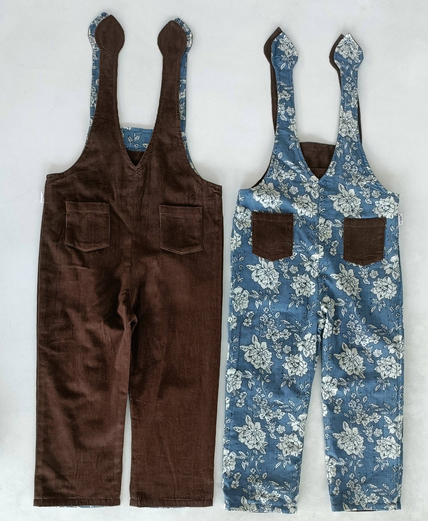 Brown Corduroy & Grey Floral Jumpsuit