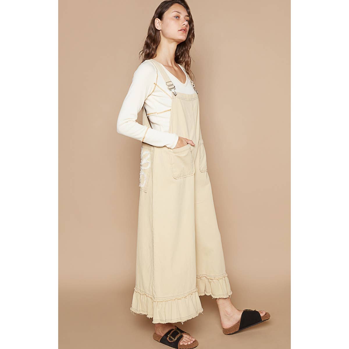 Overalls with back pockets ruffle detail