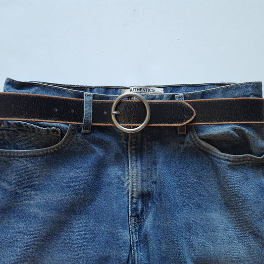 Vintage Leather Belt w Distress Burnish Edge