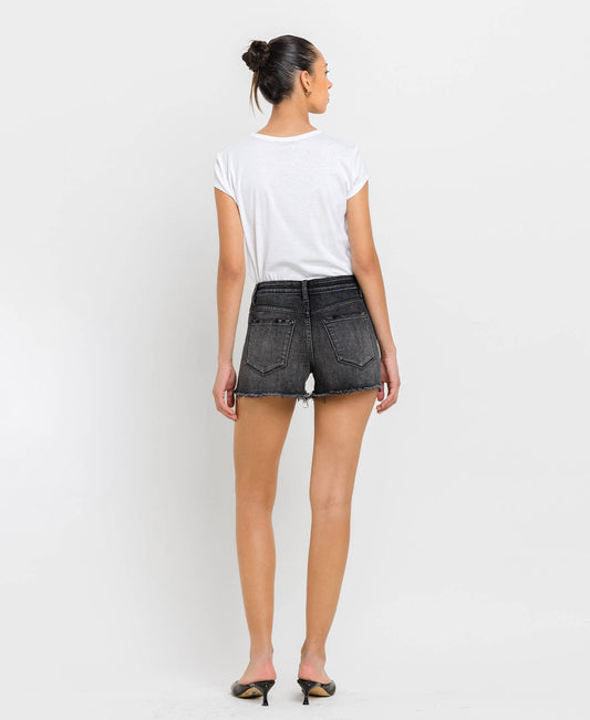HIGH RISE RAW HEM DENIM SHORTS