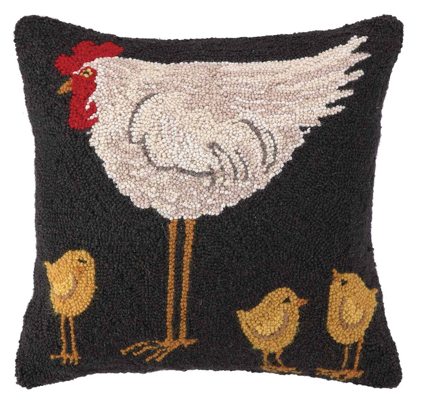Hen with Three Chicks Hook Pillow