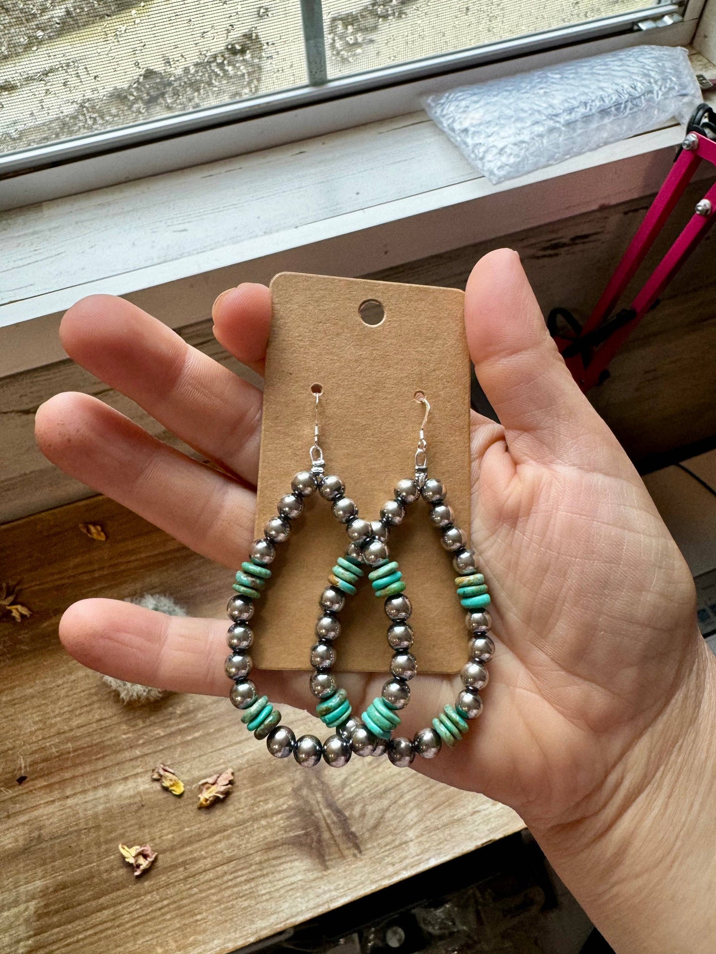 turquoise 6 mm Sterling silver teardrop earrings