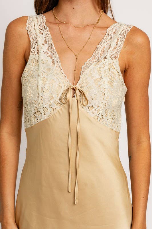 Lace Satin Midi Dress