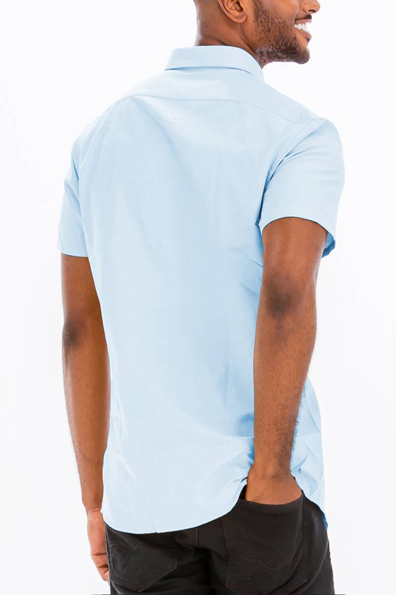 Solid Chambray Short Sleeve Button Down