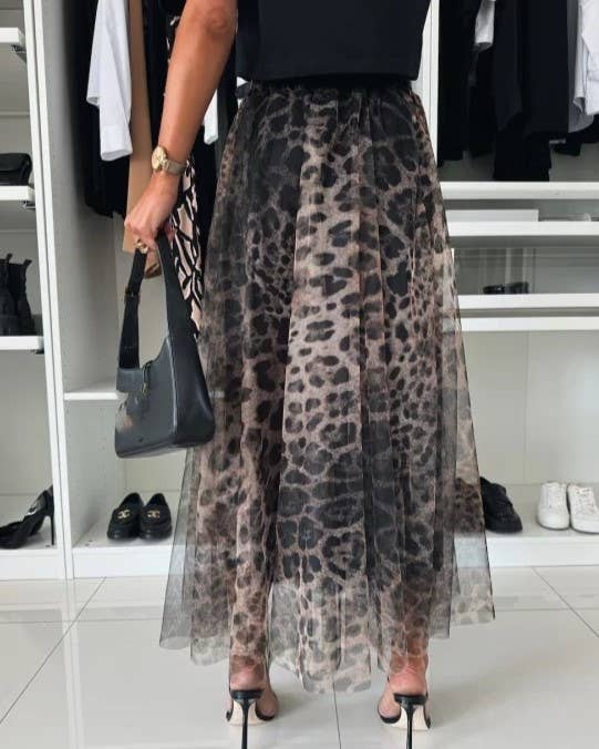 Leopard Print Mesh Skirt