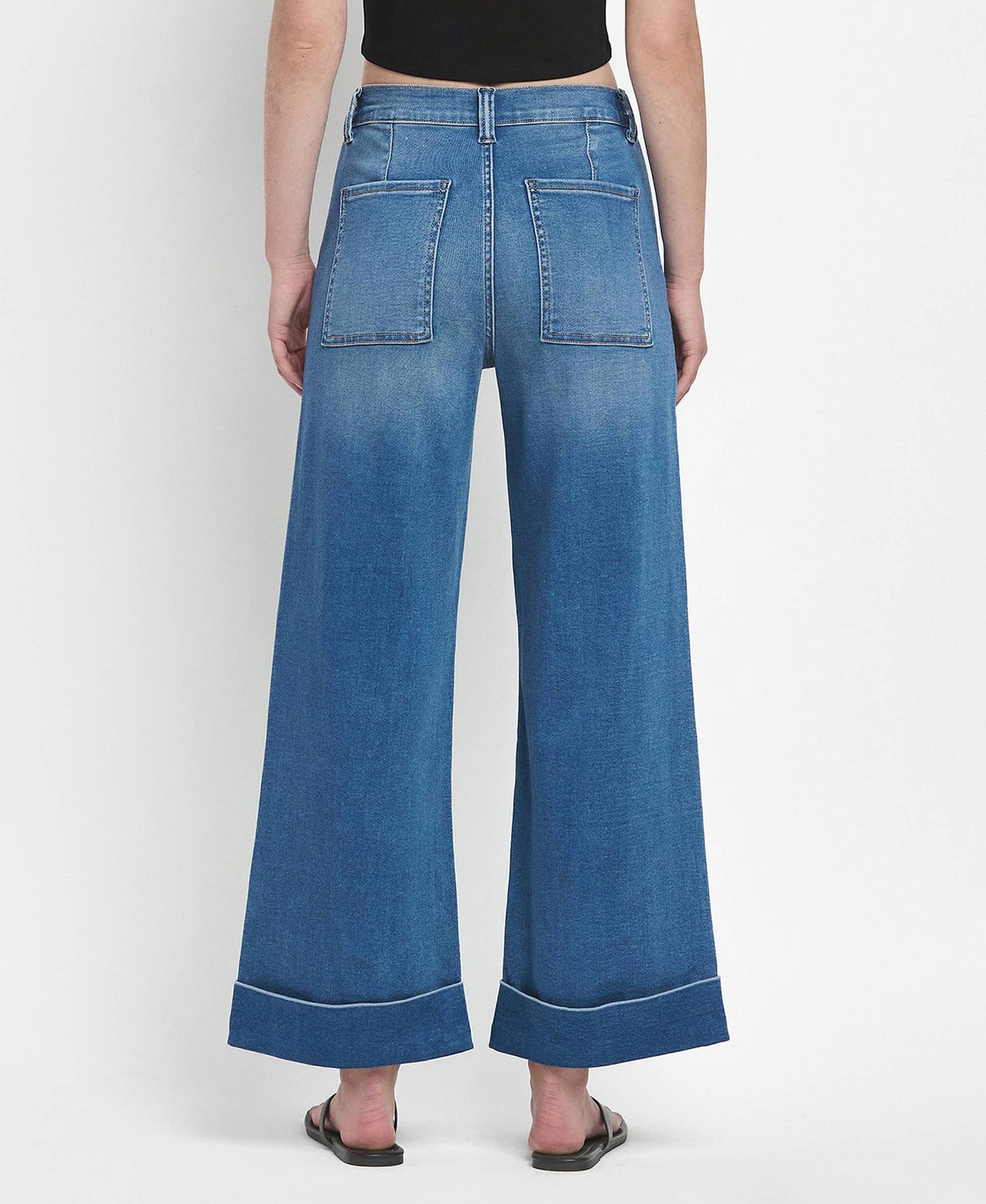 High Rise Double Cuffed Baggy Wide Jeans