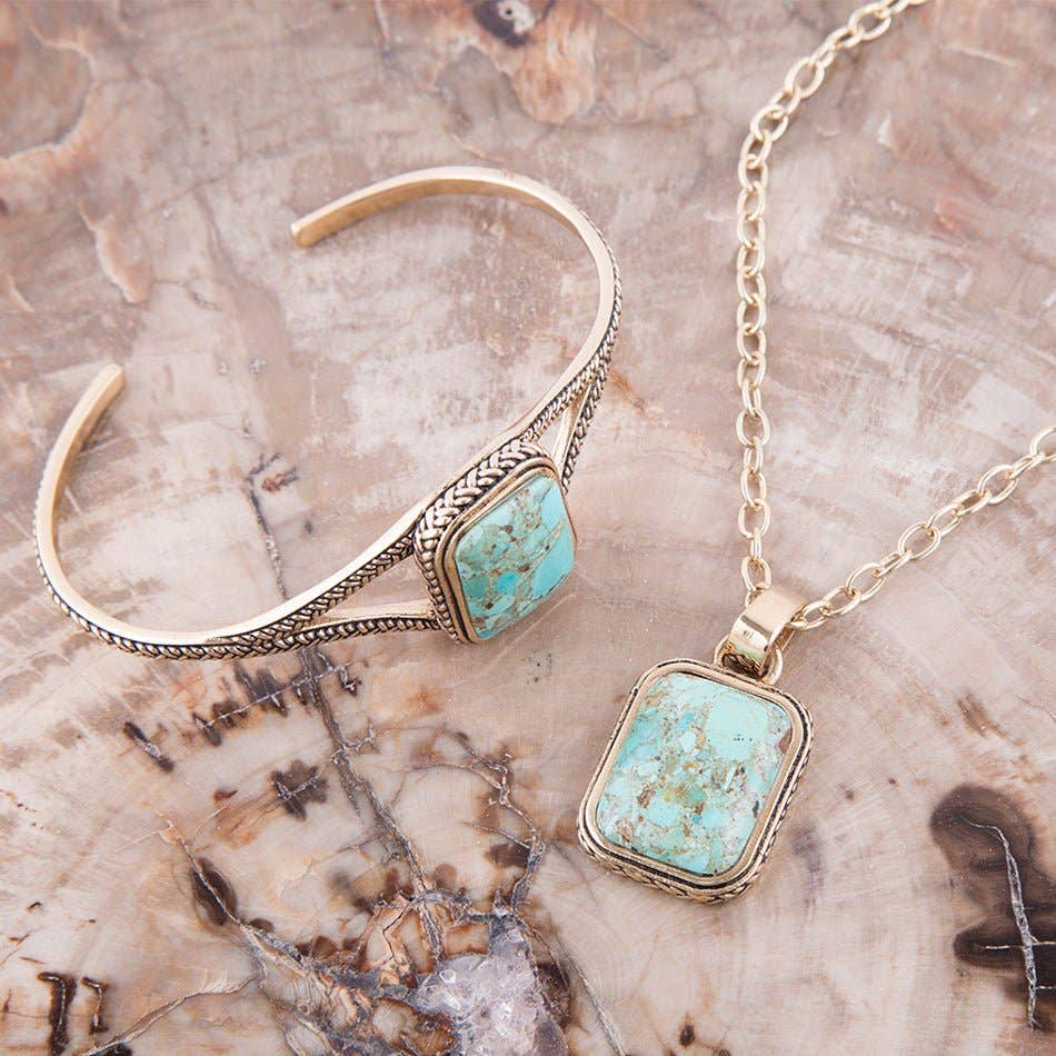 Credence Genuine Turquoise and Bronze Pendant Necklace