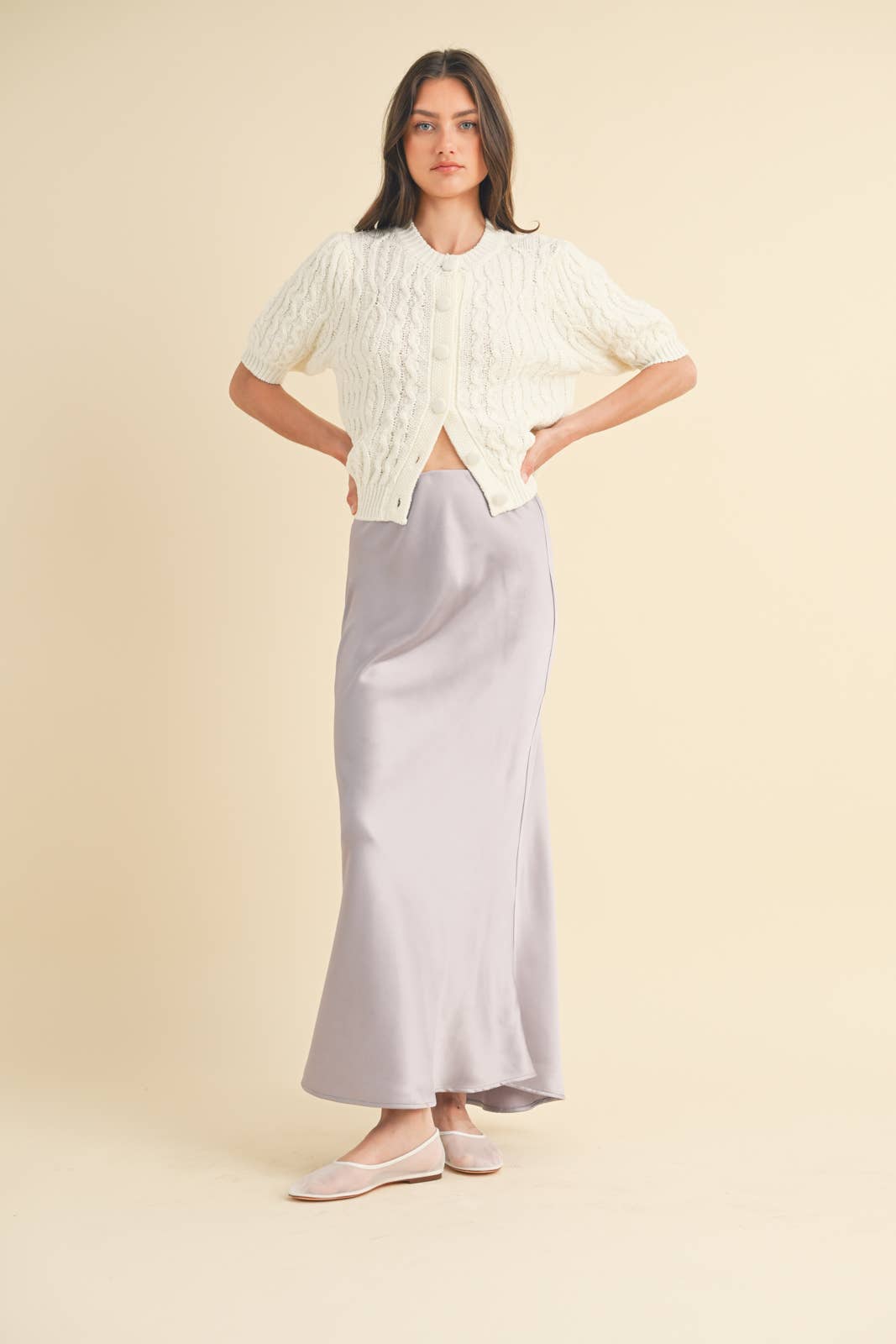 SATIN MIDI SKIRT / CHAMPAGNE