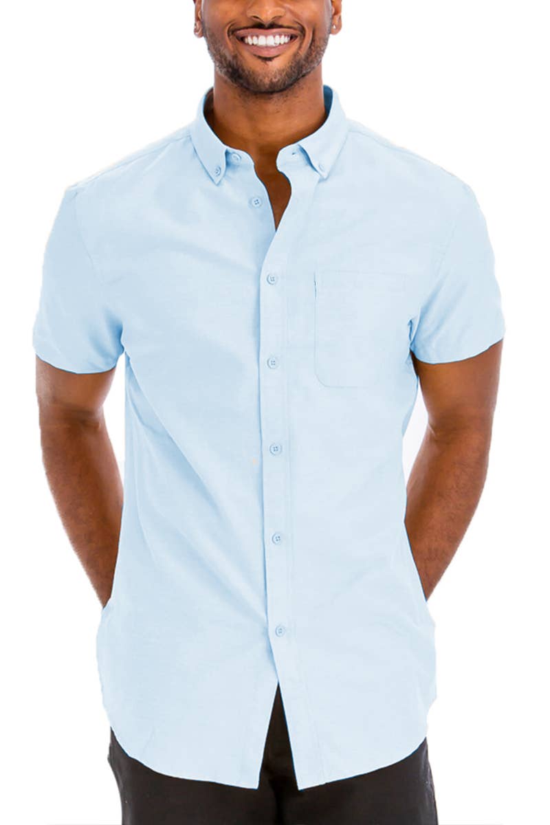 Solid Chambray Short Sleeve Button Down