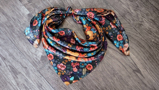Dark Blue Green and Gold print Western Neck Scarf Bandanna
