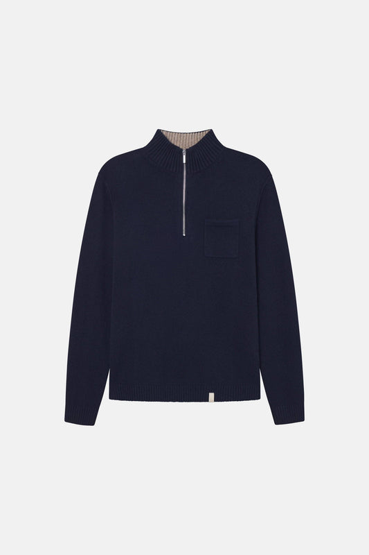 Mock-Zip Knit Sweater / Navy