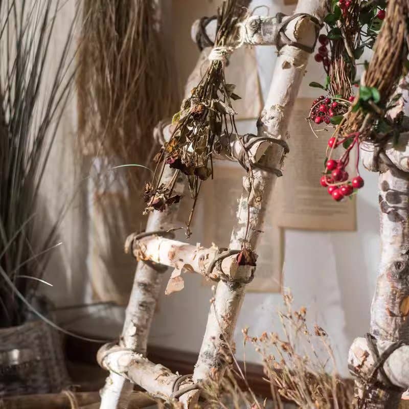 White Birch Wood Decorative Ladder: Large