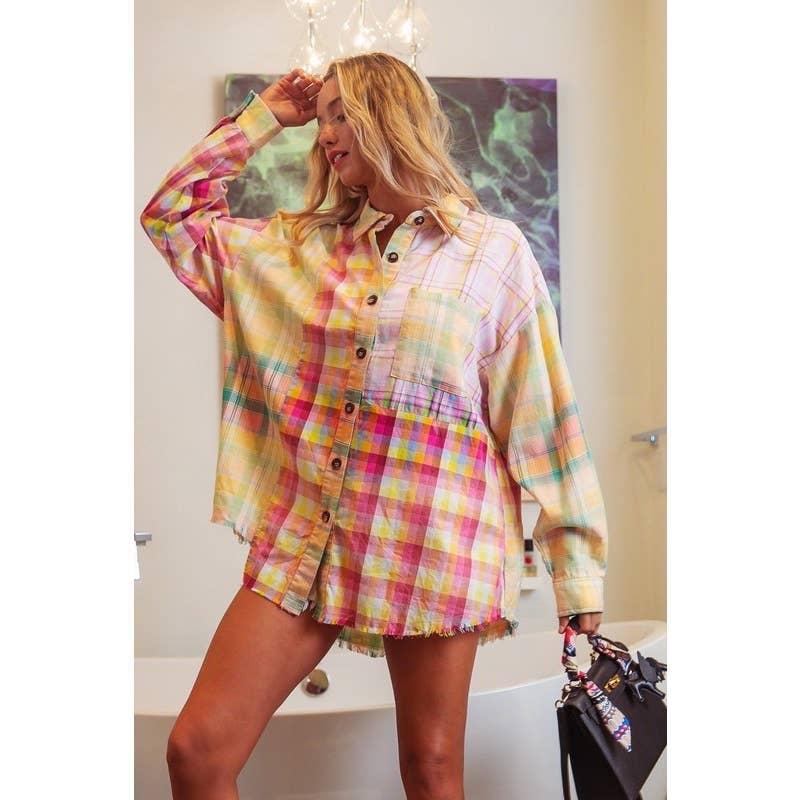 Vintage washed multi-plaid shirt