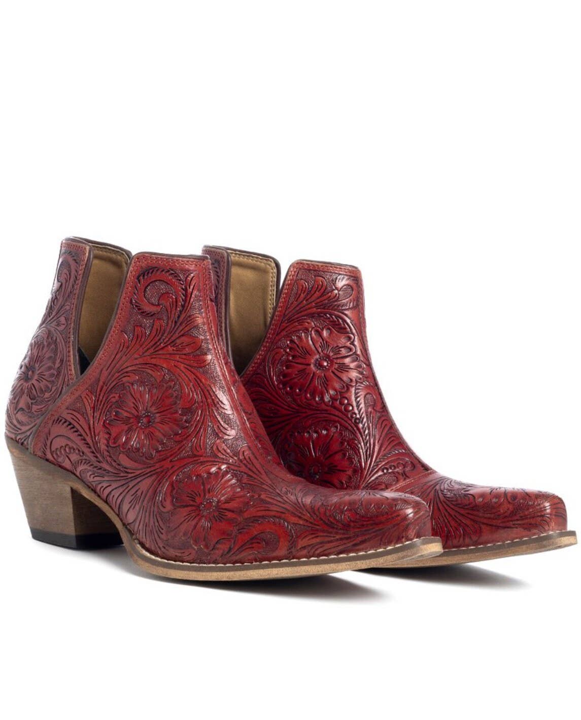 Western Tooled Ankle Boots: White