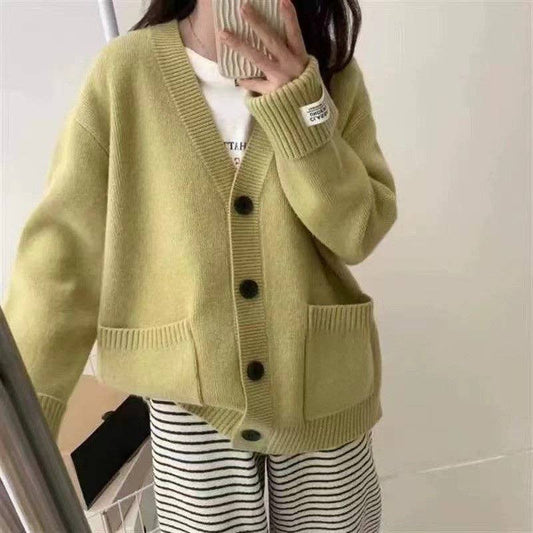 Vintage Loose Patch Pocket Cardigan Sweater O/S