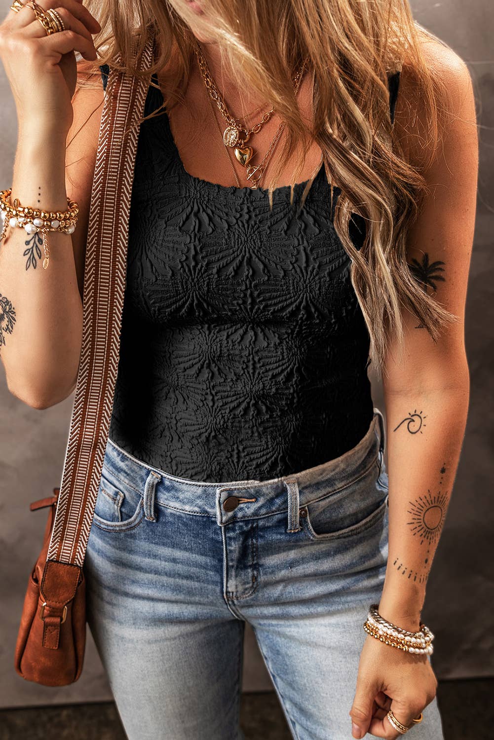 Jacquard Square Neck Tank