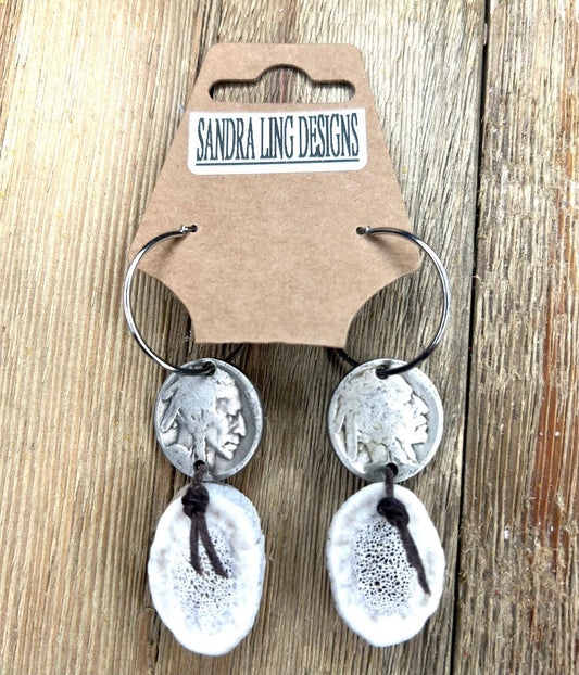 Vintage Currency & Antler Earrings
