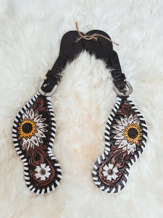 Daisy hand tooled spur straps 