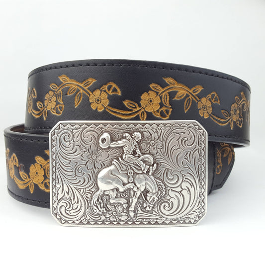 Rodeo Buckle With Vintage Floral Tooled Belt