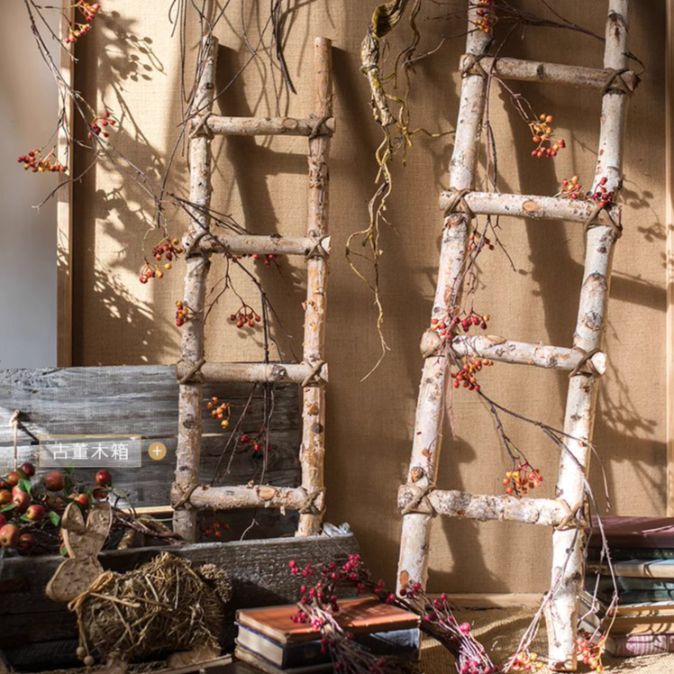 White Birch Wood Decorative Ladder: Large