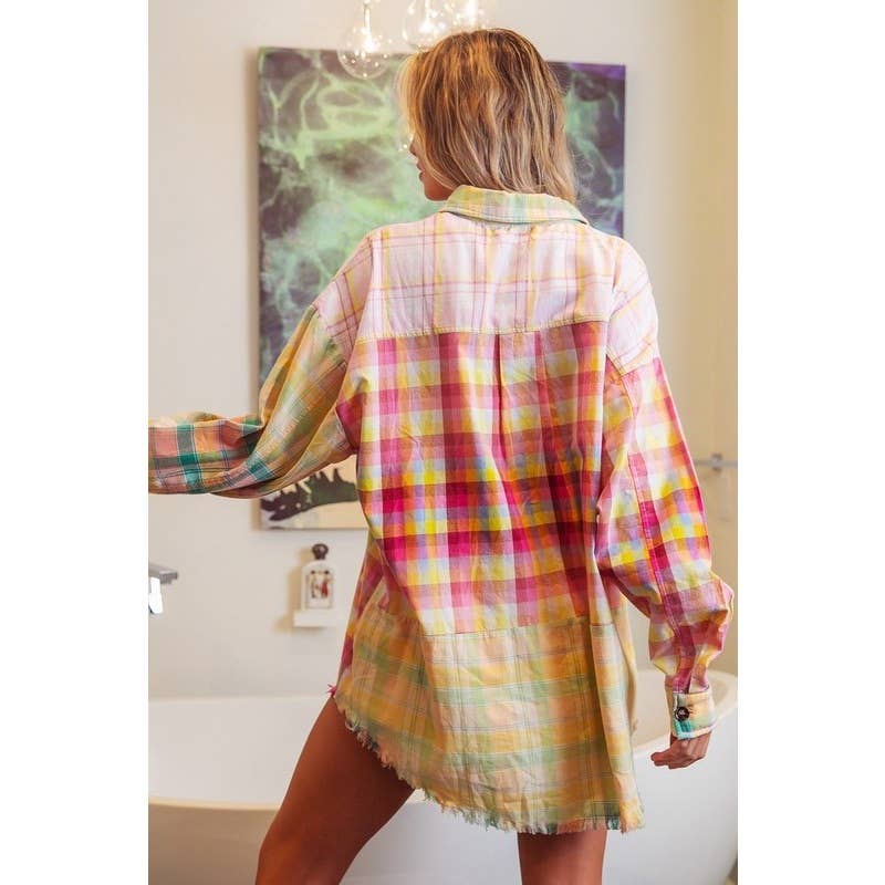Vintage washed multi-plaid shirt