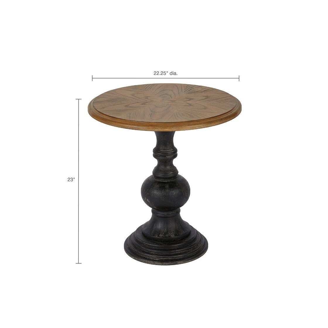 Hand Carved Base Reclaimed Round Accent Table, Black