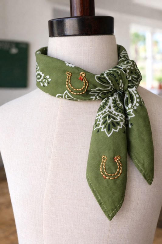 Hand Embroidered Horseshoe Bandana