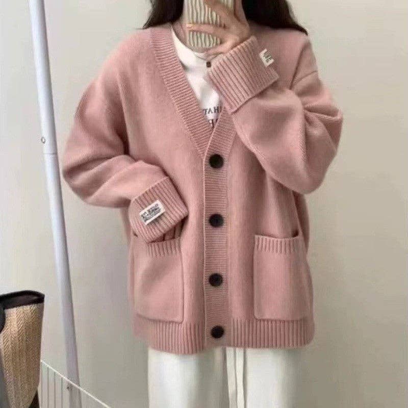Vintage Loose Patch Pocket Cardigan Sweater O/S