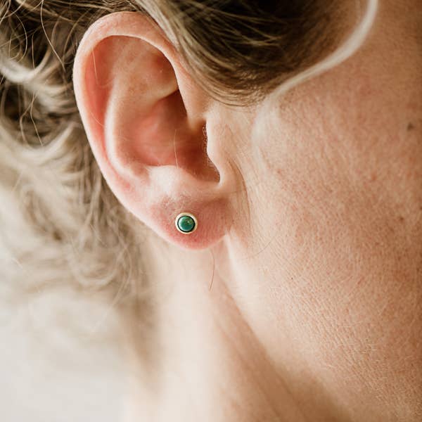 Solid brass bezels on sterling silver stud posts