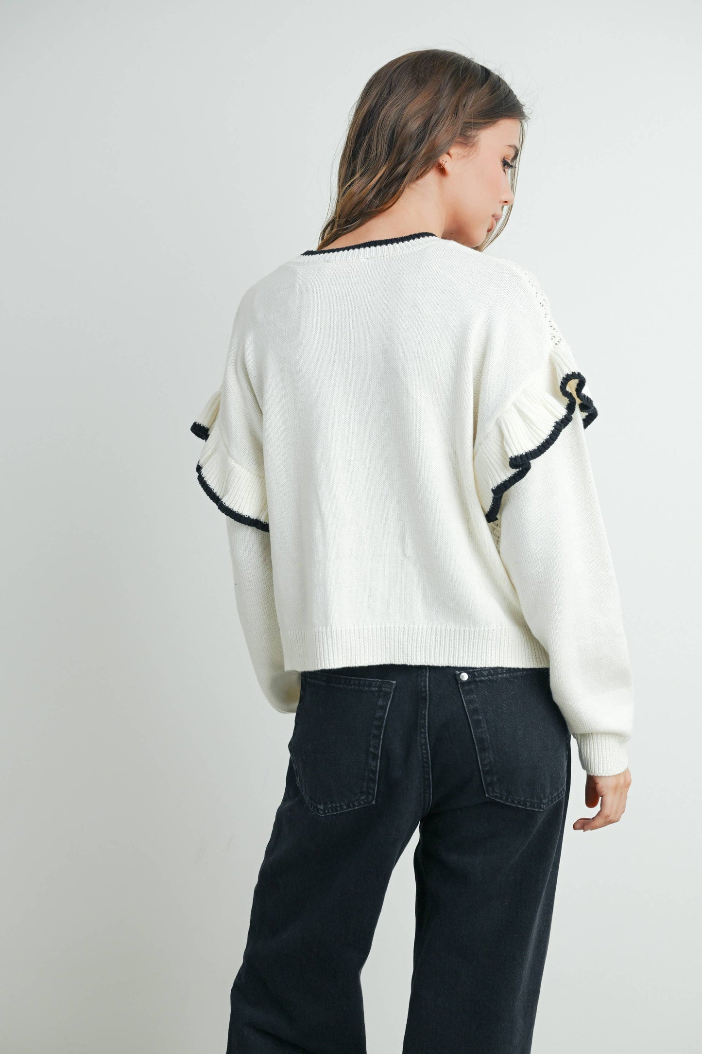 Ruffled Shoulder Sweater