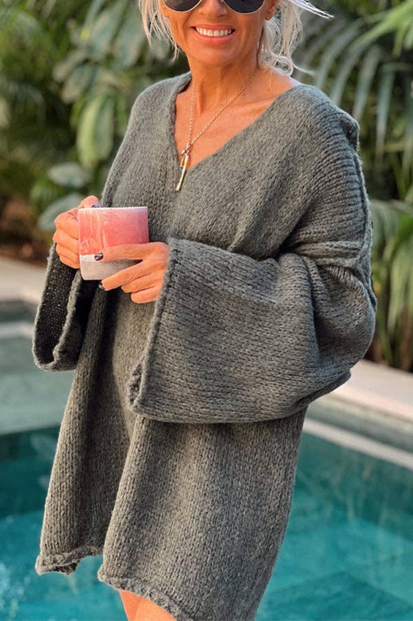Rizz Slouchy Flare Sleeve Knit Sweater