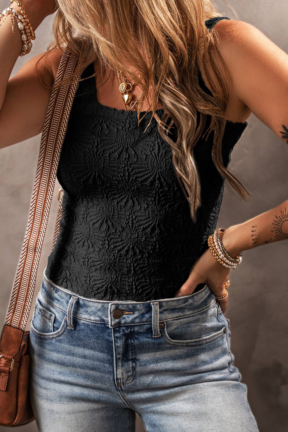 Jacquard Square Neck Tank