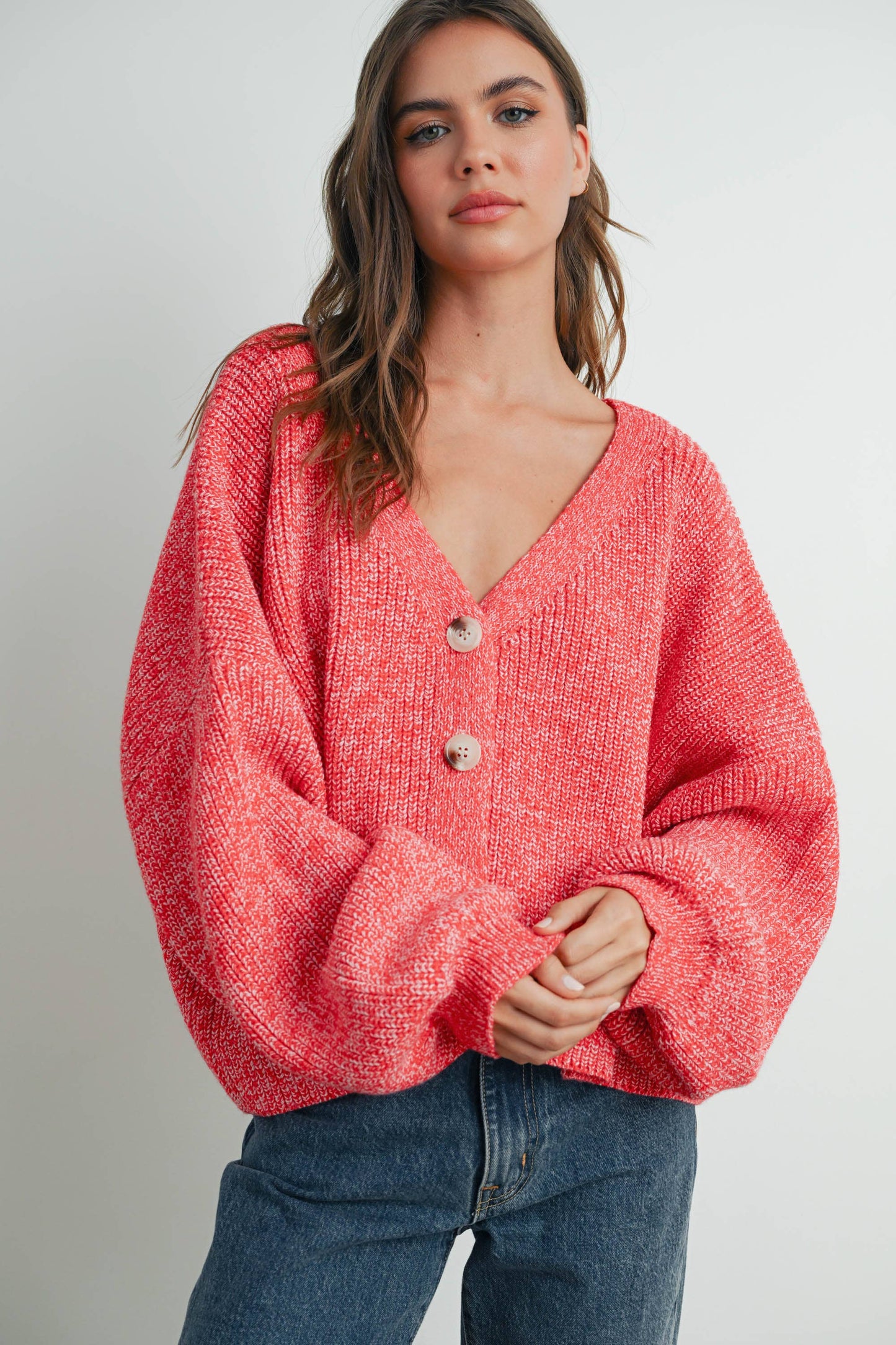 Button Down Cardigan in Red