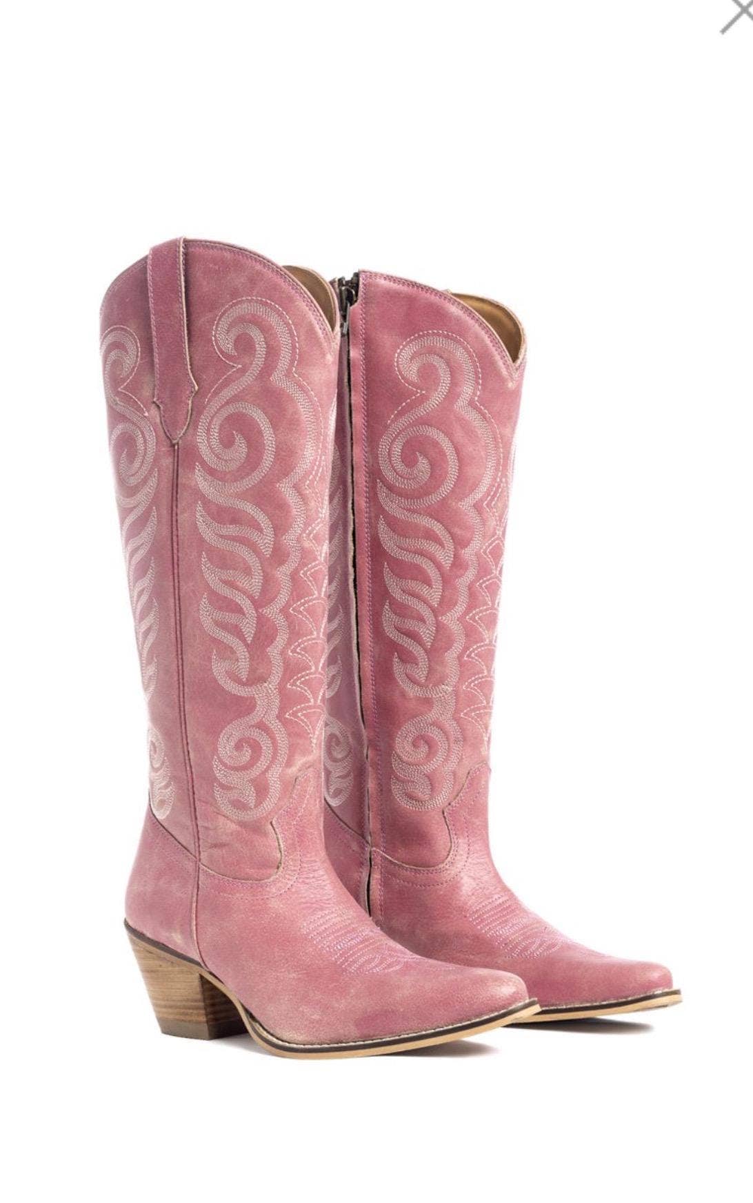 Traditional Western Flame stitched Leather Boots: Black