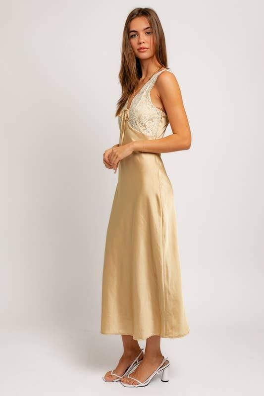 Lace Satin Midi Dress