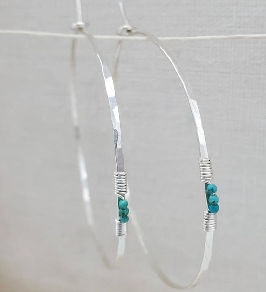 Sterling Silver Turquoise Hoop Earrings