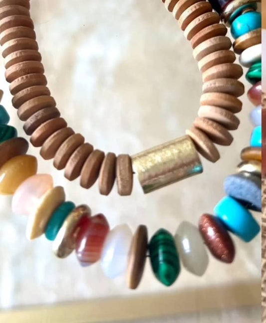 Wooden Gemstone Mix Necklace