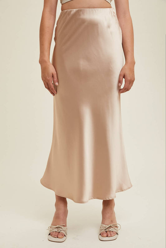 SATIN MIDI SKIRT / CHAMPAGNE