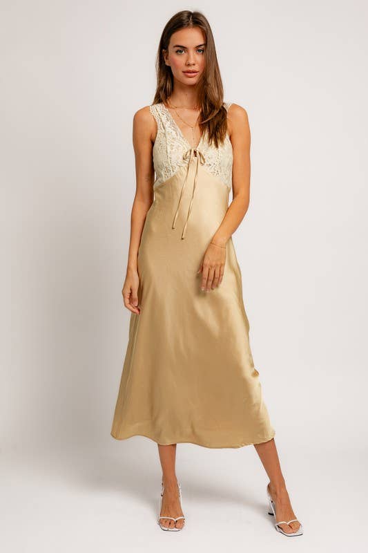 Lace Satin Midi Dress