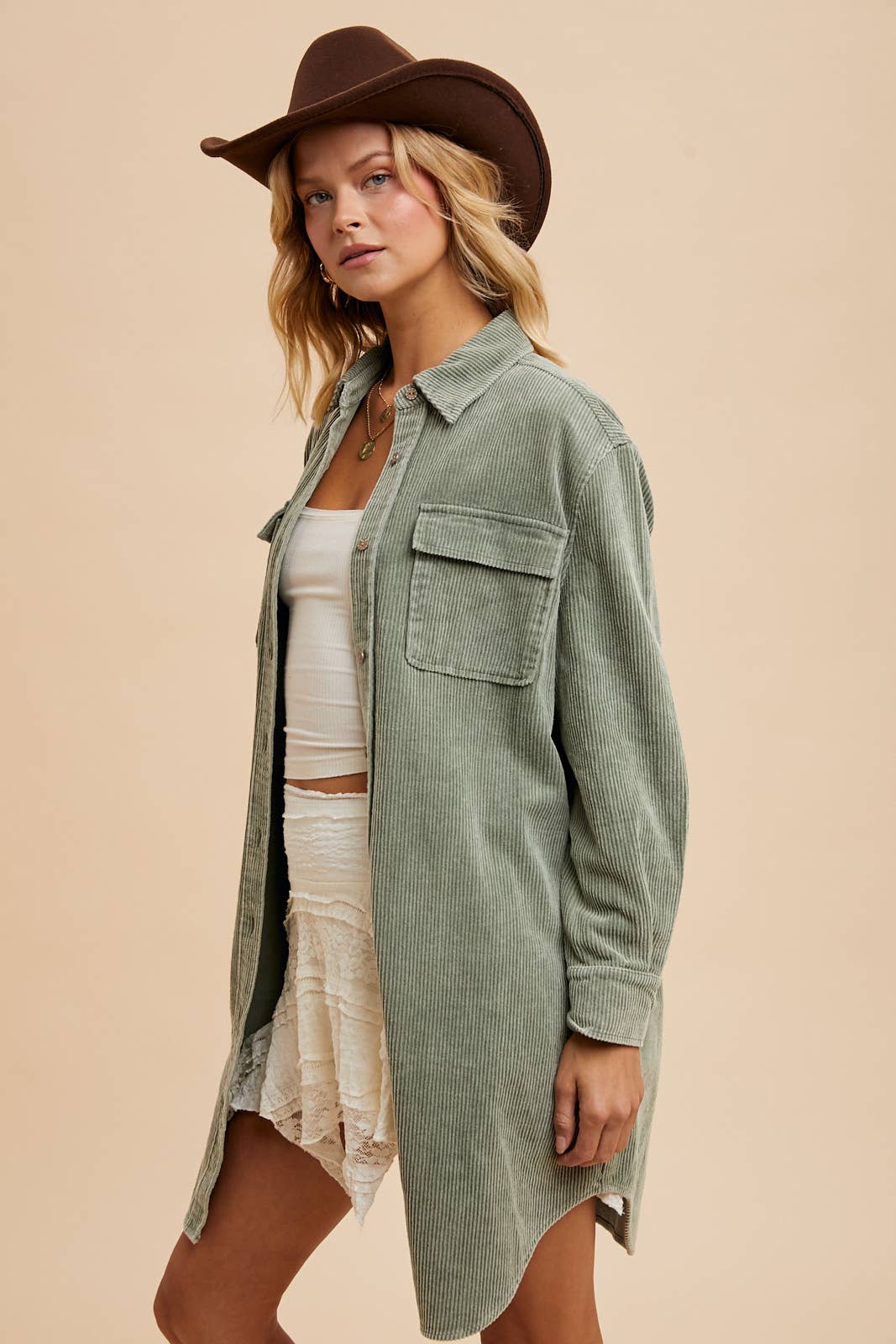WASHED CORDUROY DUSTER: Black / L