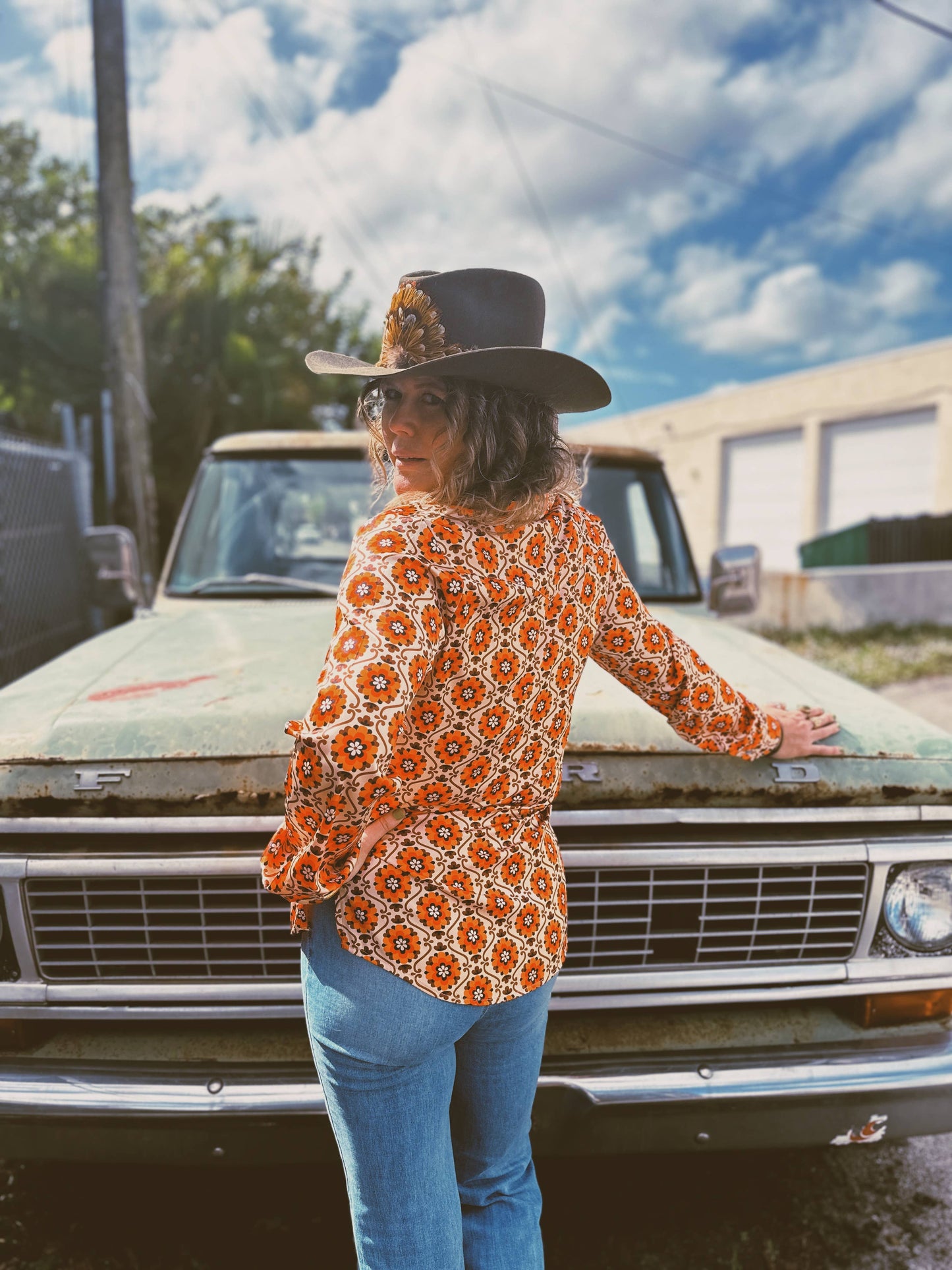 Large Poppy Flower Zipper Front Blouse