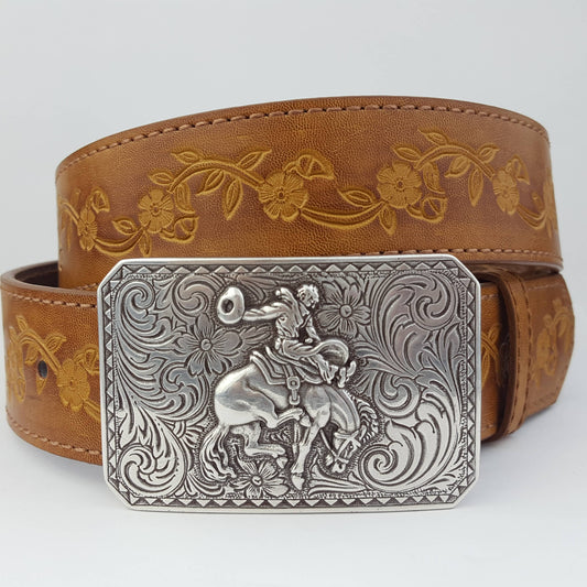 Rodeo Buckle With Vintage Floral Tooled Belt