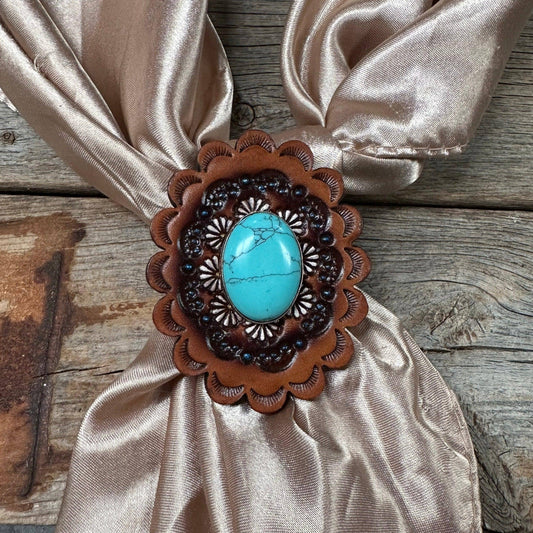 Leather Rosette with Turquoise Wild Rag Slide