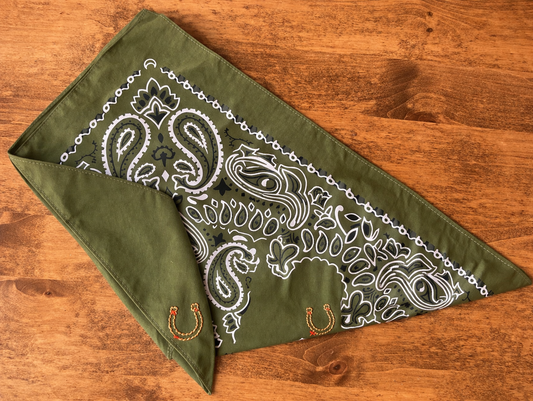 Hand Embroidered Horseshoe Bandana