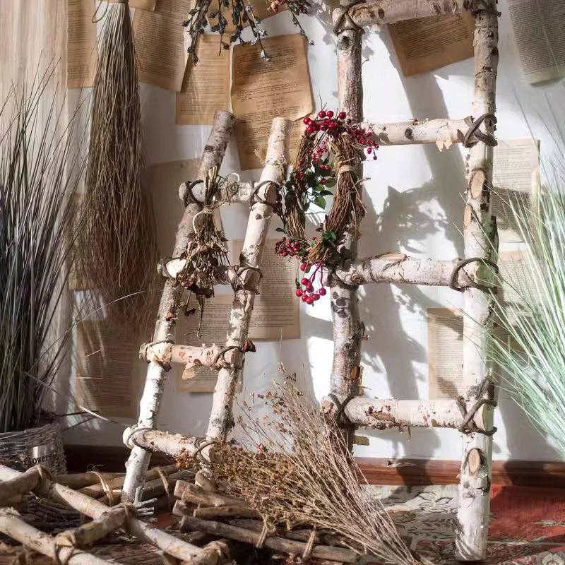White Birch Wood Decorative Ladder: Large