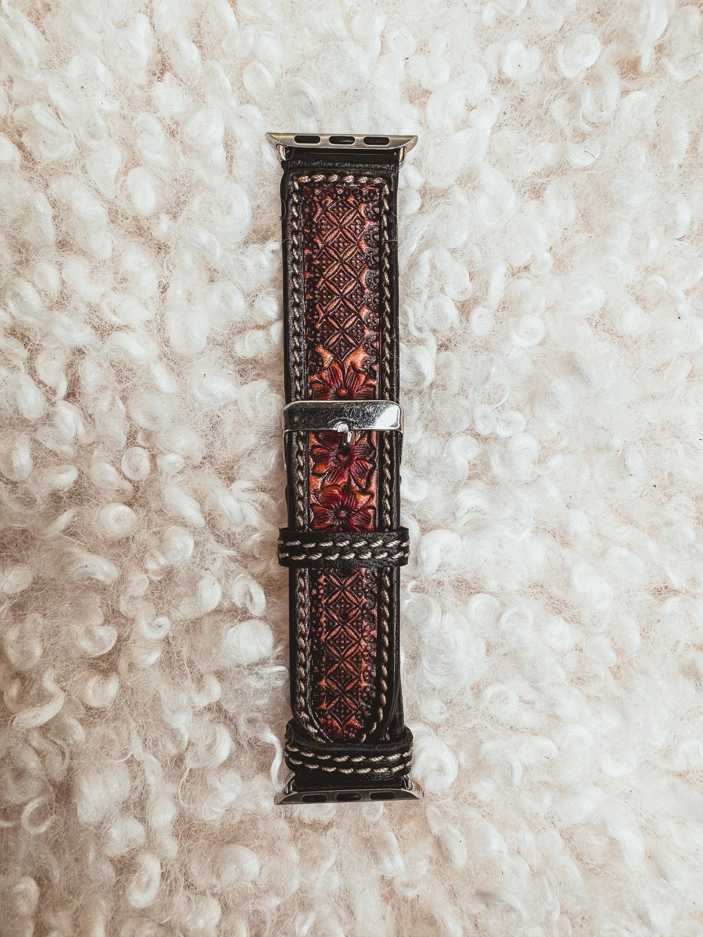 Tooled Leather Apple Watch Band Fits 38/40/41mm