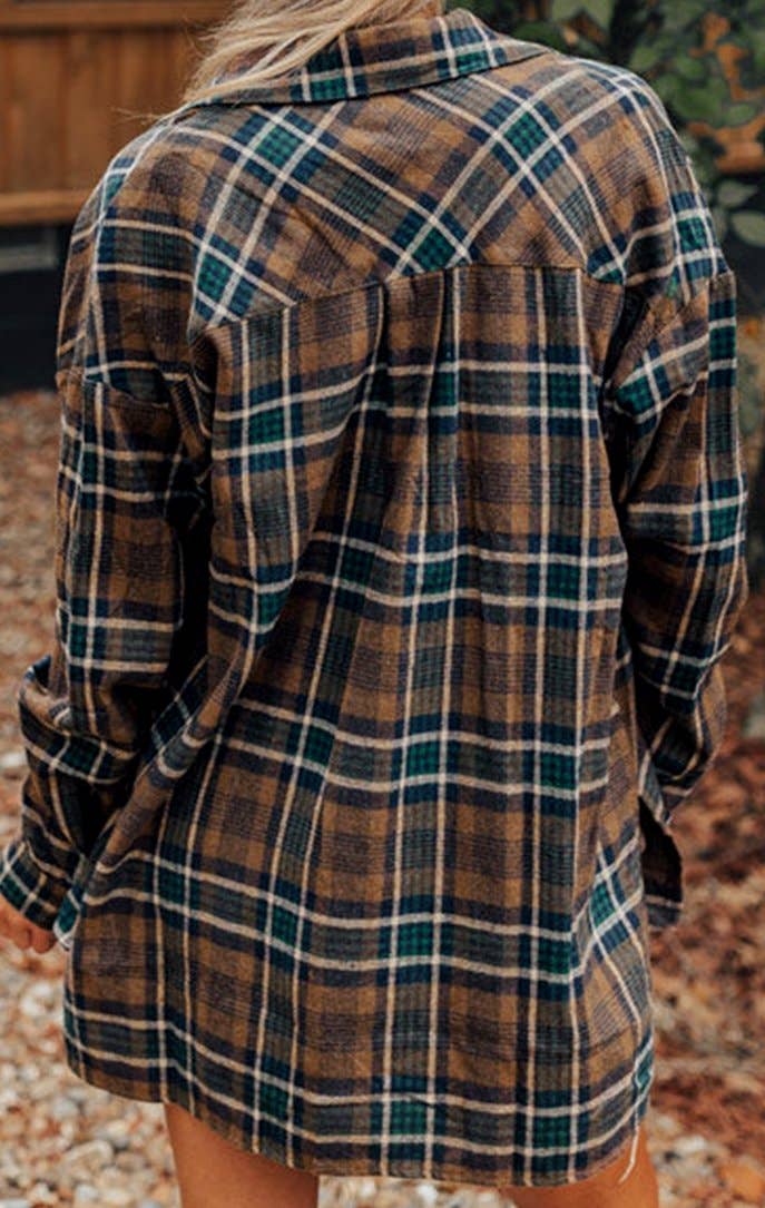 Plaid Print Chest Pockets Buttoned Shirt Jacket: MULTI / XL