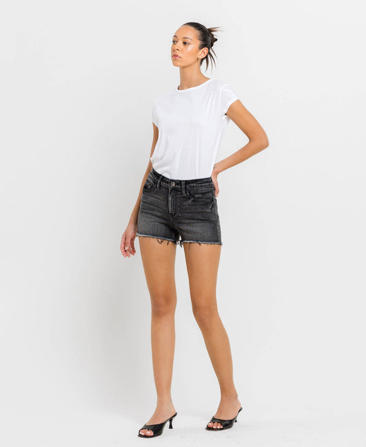HIGH RISE RAW HEM DENIM SHORTS